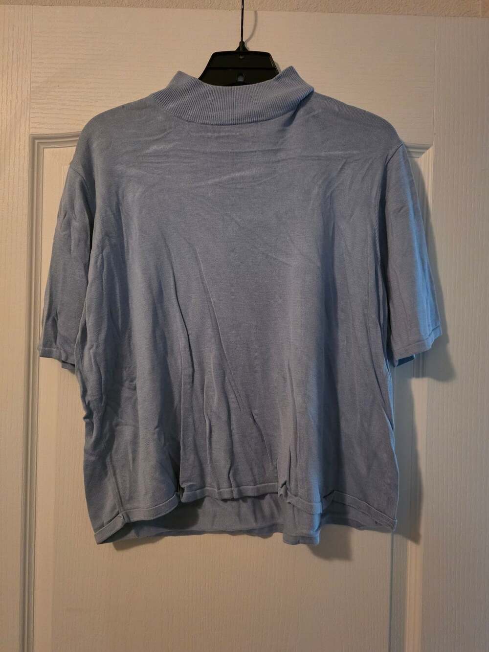 J.G. Hook Light Blue Silk Blend Short Sleeve Mock Neck Top Size 1XL